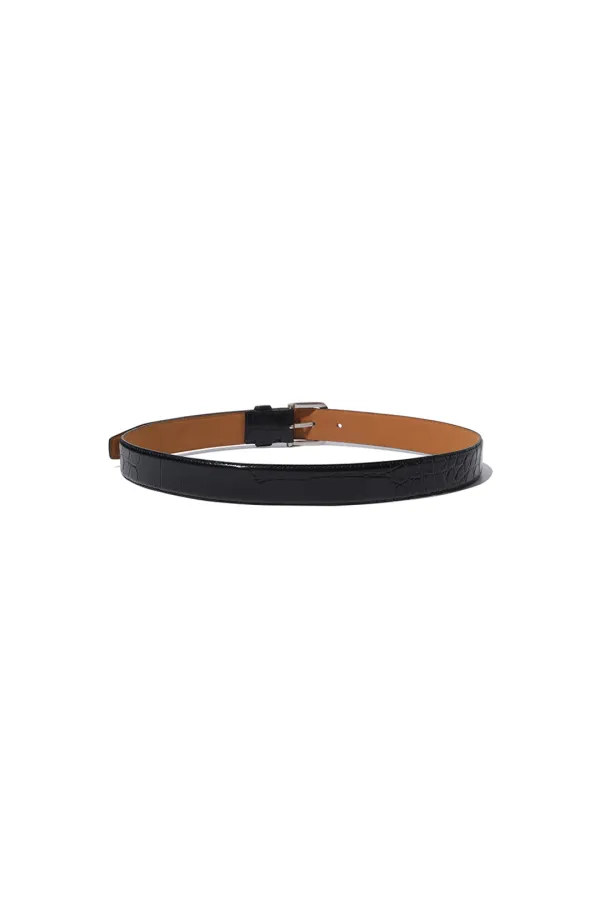 CROC-EFFECT LEATHER BELT [BLACK]