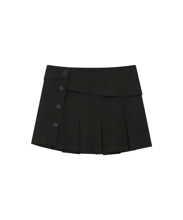 Pleats wrap mini skirt BLACK