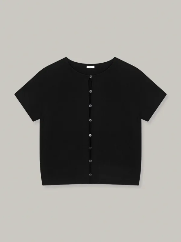 wholegarment short sleeve cardigan (black)