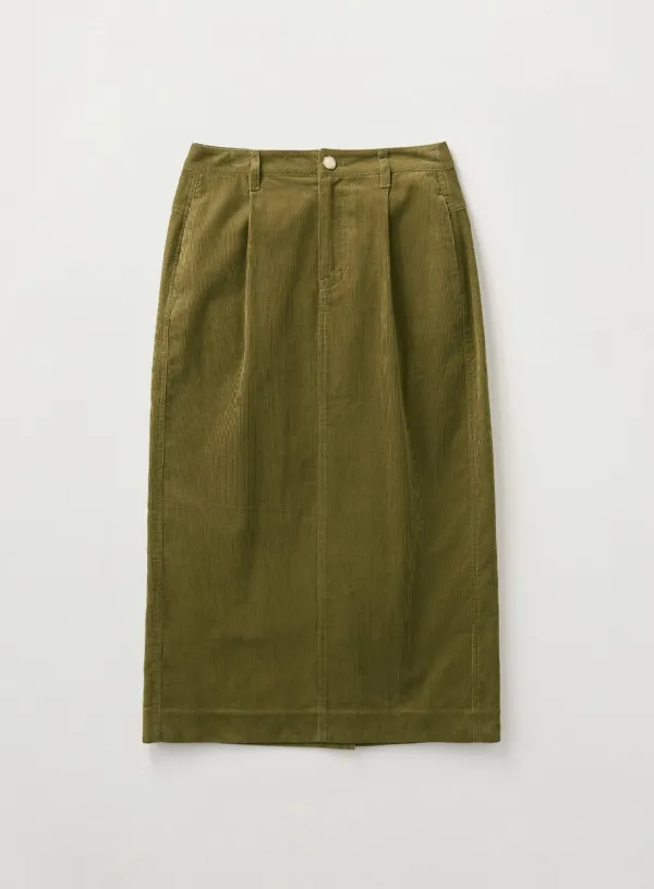 (W) Corduroy Long Skirt - Olive Green