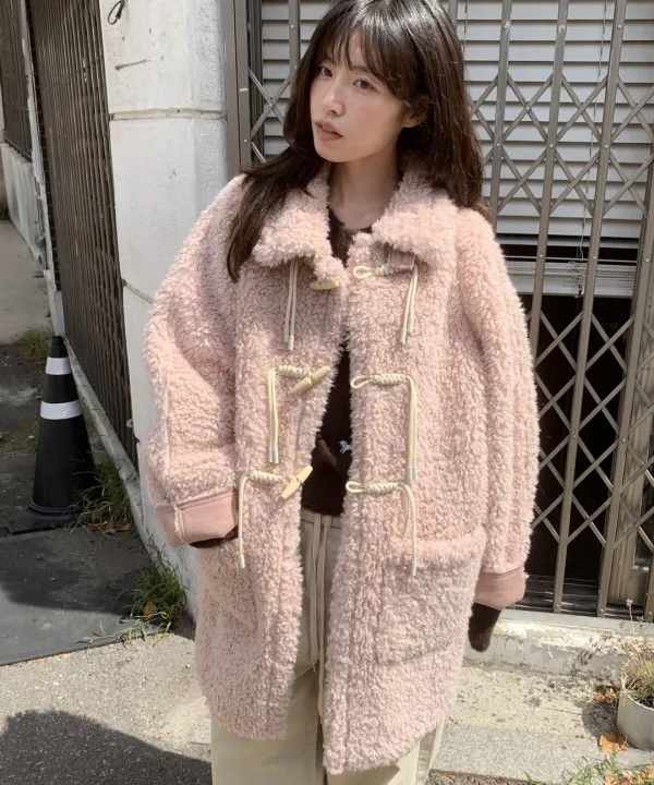 HIGH NECK TOGGLE HALF COAT PINK