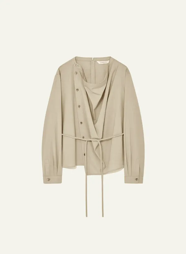[RESTOCK] Draped Allen Blouse Sand Beige (Merino Wool)