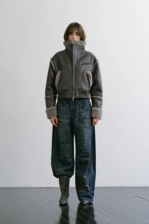 High-Neck Shearling Jumper [ Gray ]