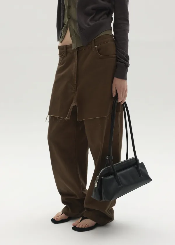 FRAYED PANEL WIDE PANTS (BROWN)