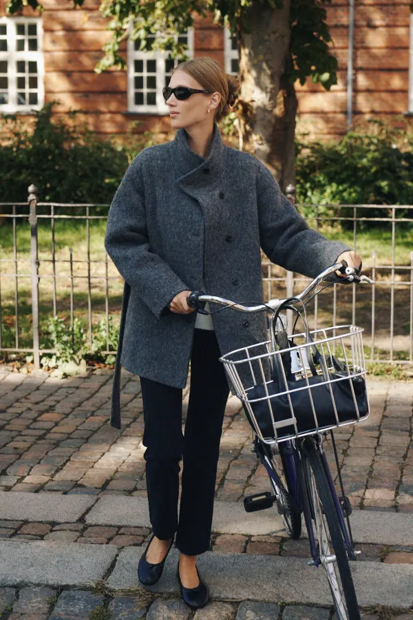Handmade Brushed Alpaca High-Neck Half Coat [LMBFWICT709]-Gray [10/21 예약배송]