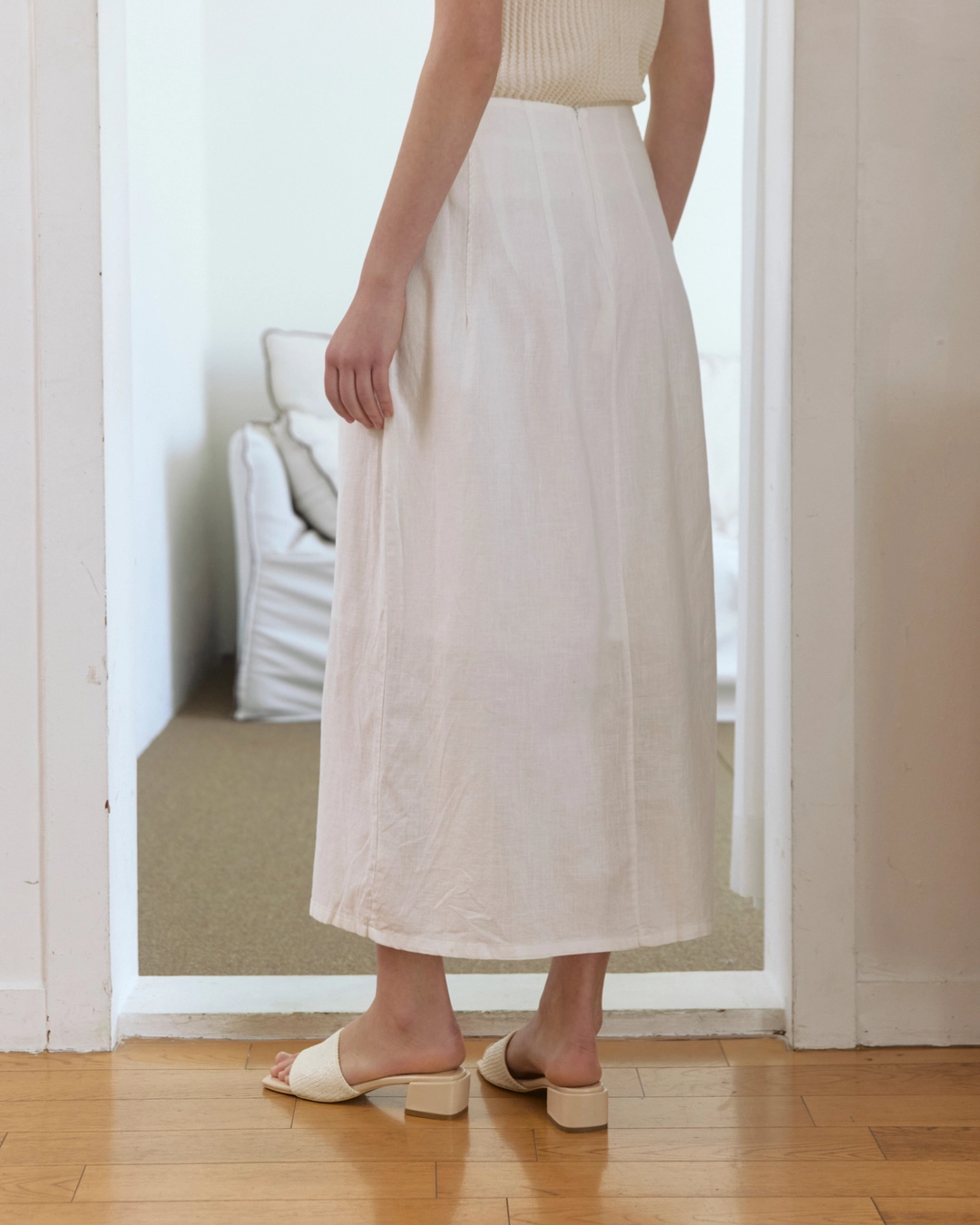 어다울 Linen cool A line long skirt - white 상품 이미지 3