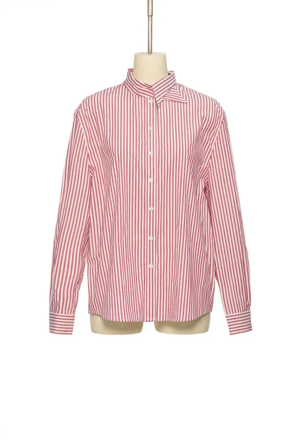 PS26 RED STRIPE ASYMMETRIC COLLAR SHIRT