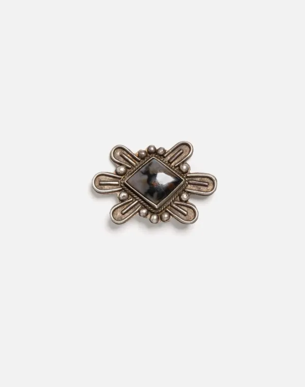 70s South Western Black Jasper Sterling Brooch - #38