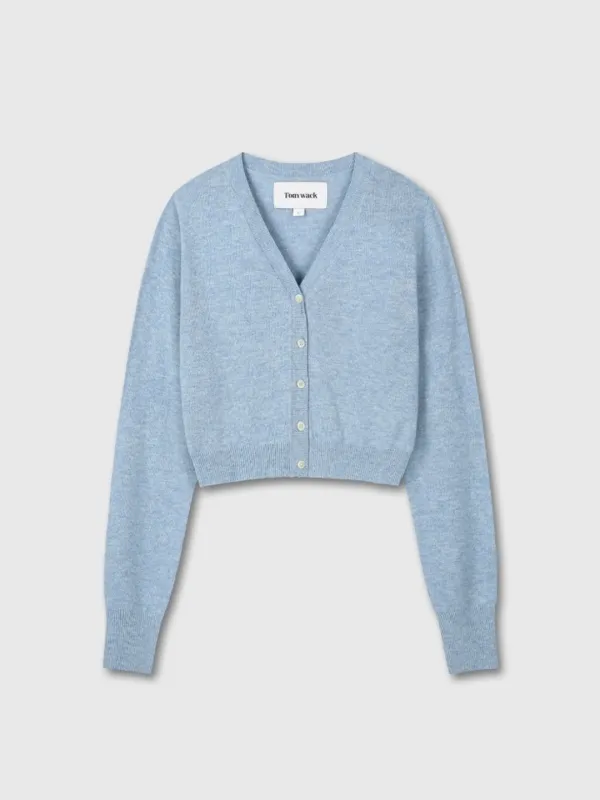 MERINO WOOL CROPPED CARDIGAN_ SKY BLUE