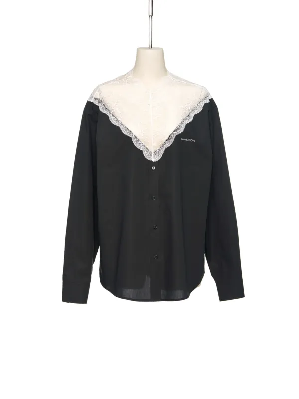 FW25 UNDERLINE BLACK LACE MIXED SHIRT