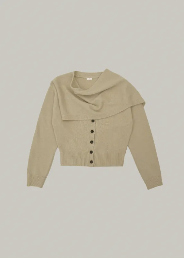 draped scarf cardigan (beige)