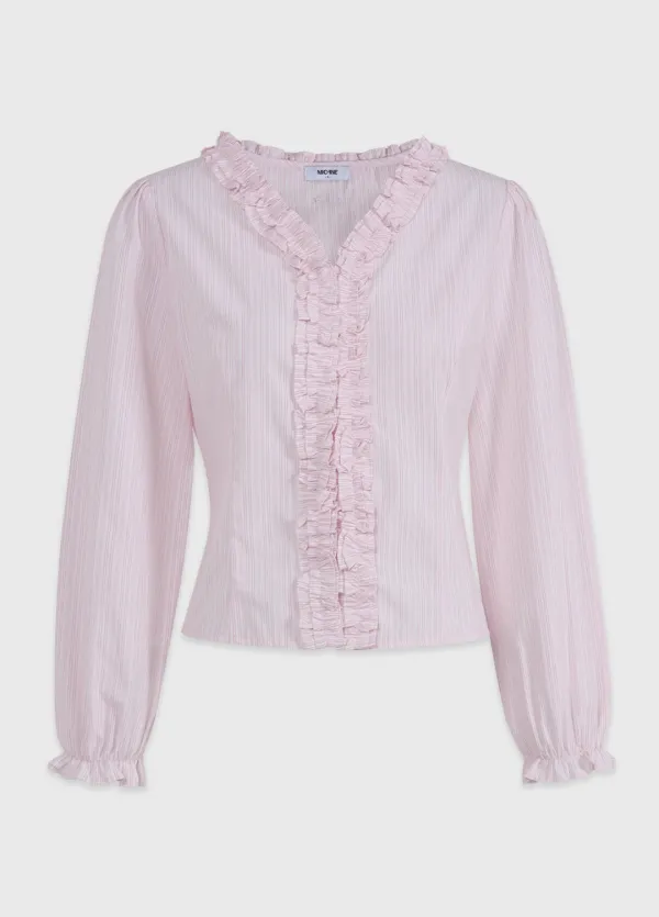  [44-120]  Lepida Ruffle Striped Blouse  레피다 러플 스트라이프 블라우스 (봄-가을-러블리룩-데일리룩-데이트룩-출근룩-빈티지-로맨틱-러플-블라우스-여리블라우스-브이넥-자체제작) 