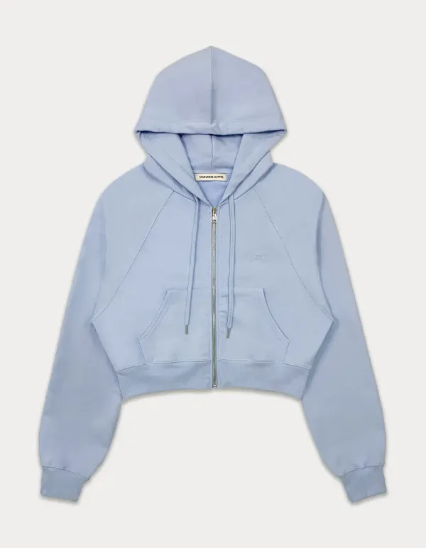 Essential crop hood zip-up - light blue
