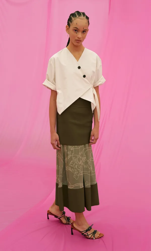 Cake Layer Skirt_Khaki+Khaki Contour