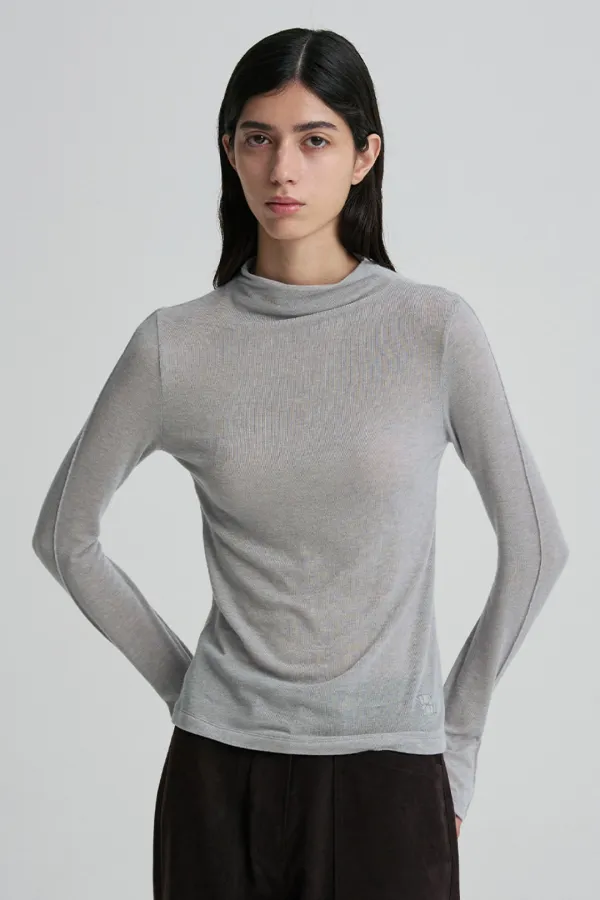 WOOL BLEND MOCK-NECK TOP LIGHT GRAY