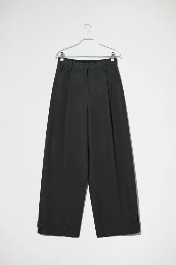 WOOL BLEND ADJUSTABLE HEM PANTS - DARK GREY