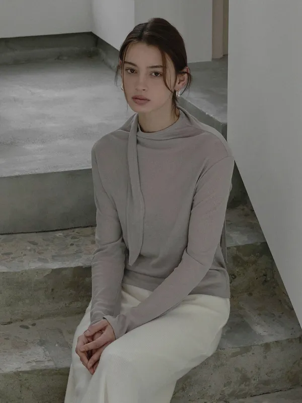 See-through scarf top - Light cocoa