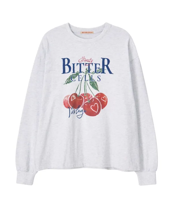 Vintage Cherry Long Sleeve-Light Grey