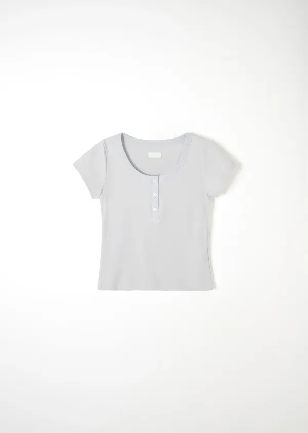 Hush Button T-shirt(Pale Gray)