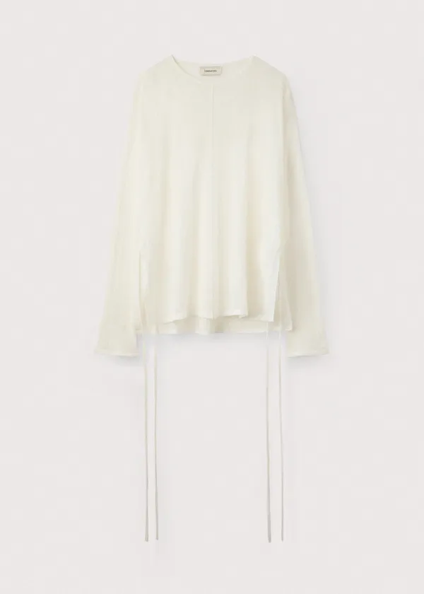 Crinkled linen crewneck pullover_Off white