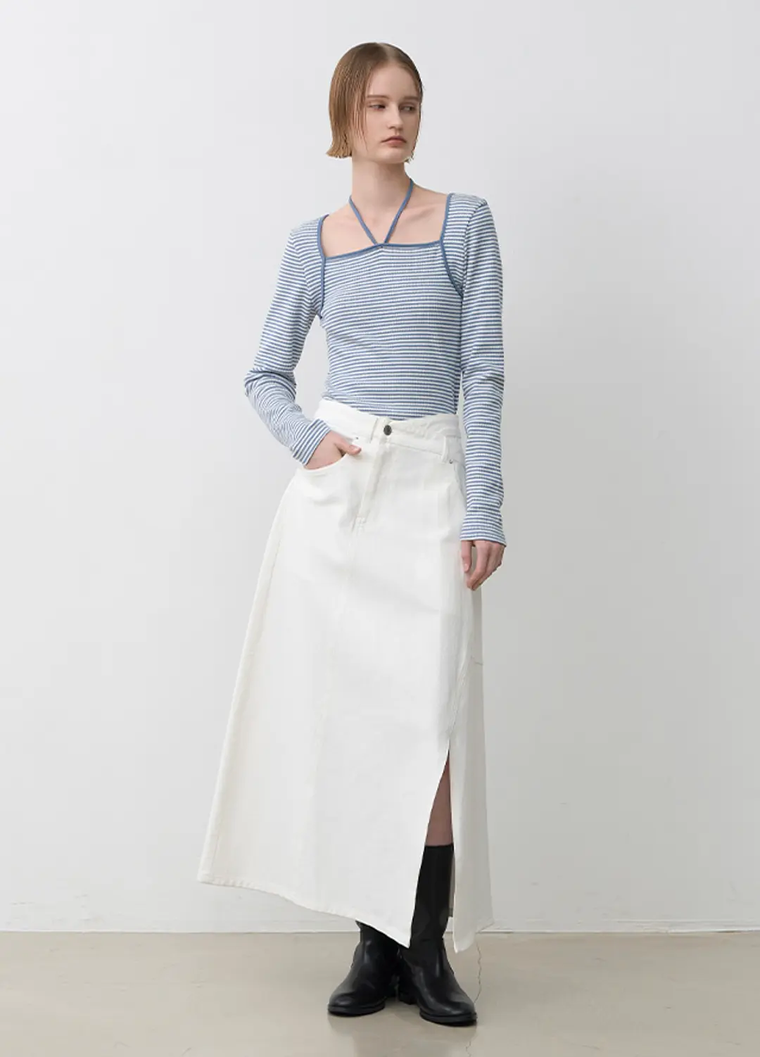 아뜰리에 나인 (SK-4996)DIAGONAL UNBALANCE DENIM SKIRT 상품 이미지 1