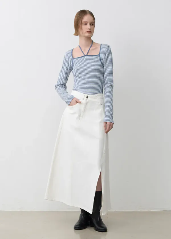 (SK-4996)DIAGONAL UNBALANCE DENIM SKIRT