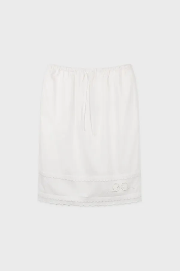Eyelet Punching Midi Skirt (White)