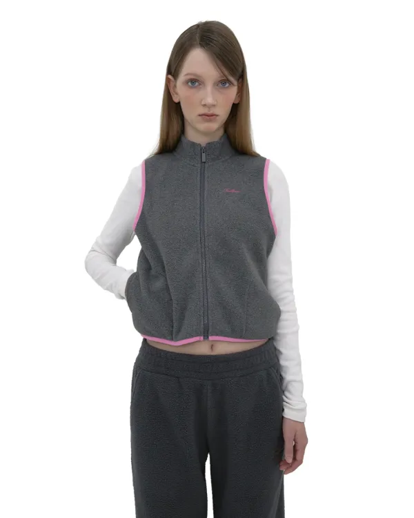 COLOR BLOCK FLEECE VEST, GRAY