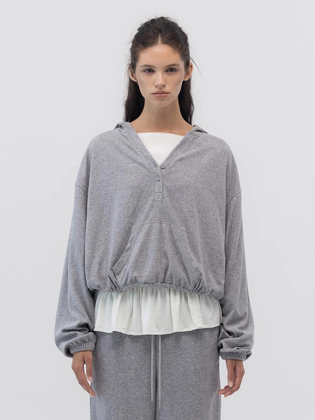 글로니 SNUG TERRY V-CUT HOODIE (MELANGE GRAY) 상품 이미지 1