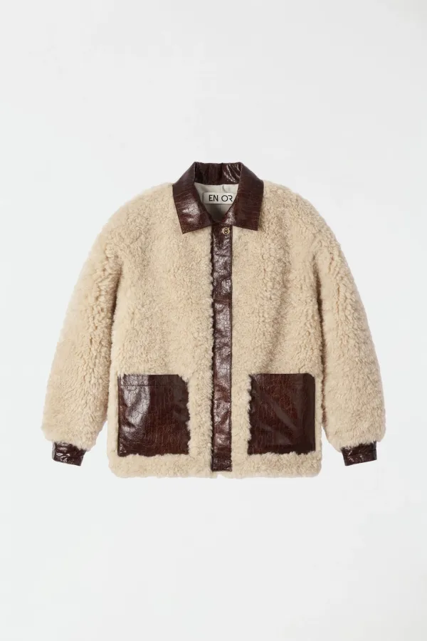 [3차 REORDER] LEATHER COLORED FUR JACKET - BEIGE
