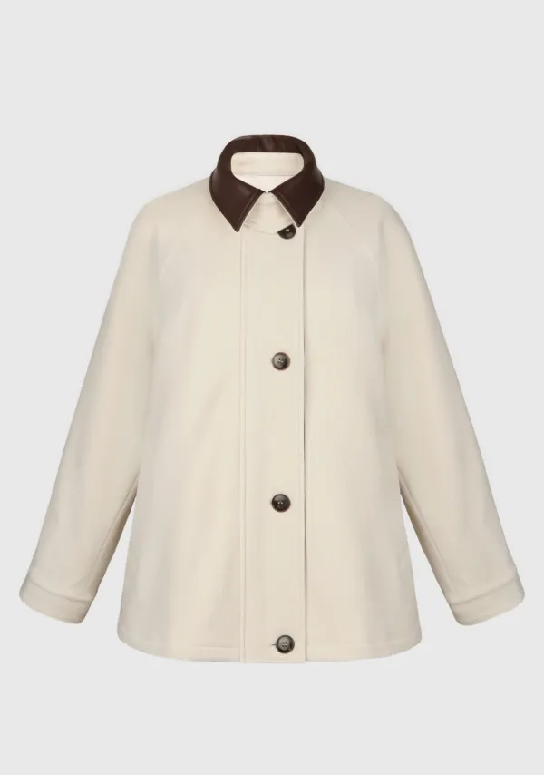 Arden Leather Combi Half Jacket Ivory