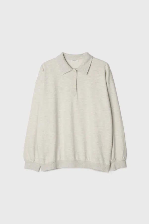Cotton Button Collar Sweatshirt (Oatmeal)