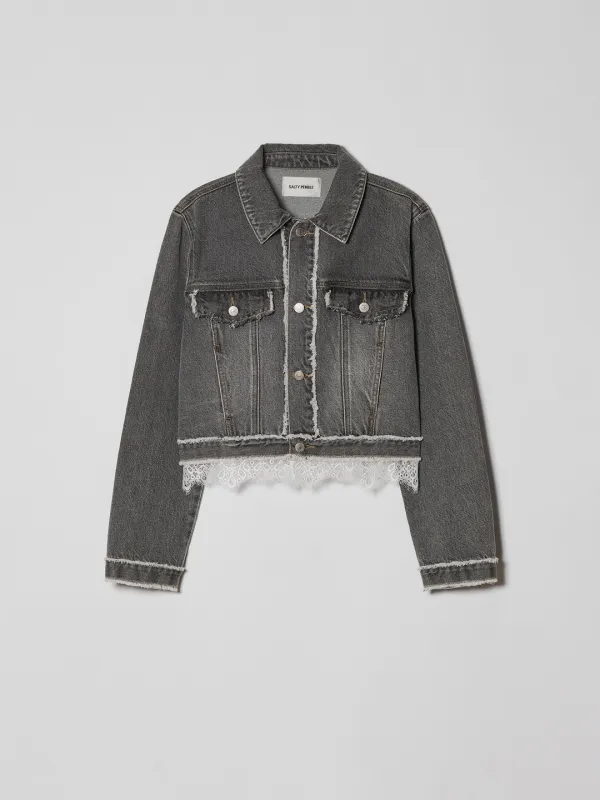 LACE LAYERED DENIM JACKET [GREY]
