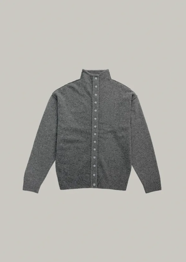 high neck button cardigan (gray)