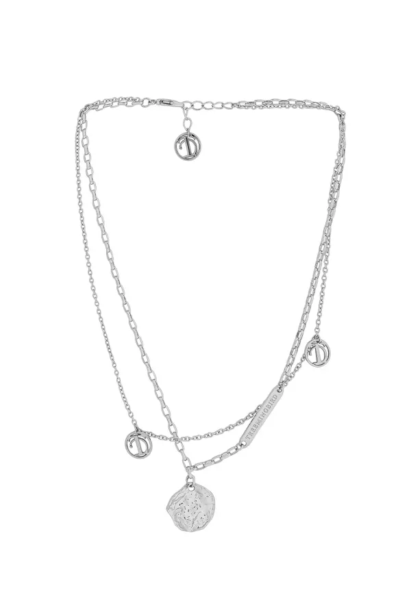 Double Layered Logo Necklace [ Silver ]