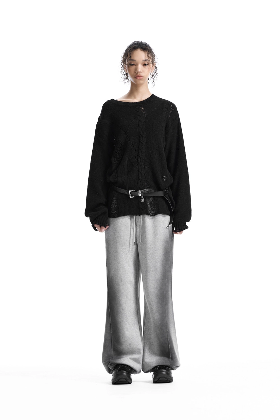 트리밍버드 Distressed Cable-Knit Top [ Black ] 상품 이미지 2