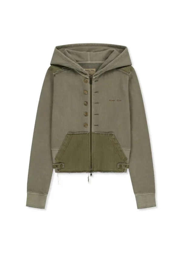 FADED WASHED HOODY ZIP UP IN KHAKI