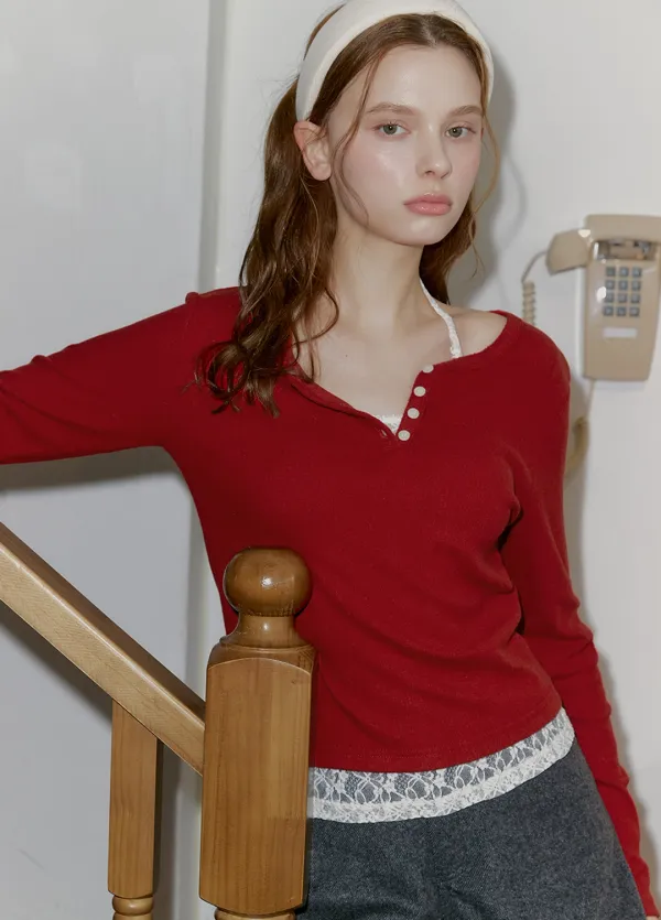 [44-120] Winnie Sweet heart Neck Tee-long.ver 위니 스윗 하트넥 티-long.ver (가을-겨울-데일리룩-데이트룩-출근룩-이지웨어-러블리-빈티지-페미닌-긴팔티셔츠-하트넥-롱슬리브-티셔츠-긴소매-다이마루-자체제작 )