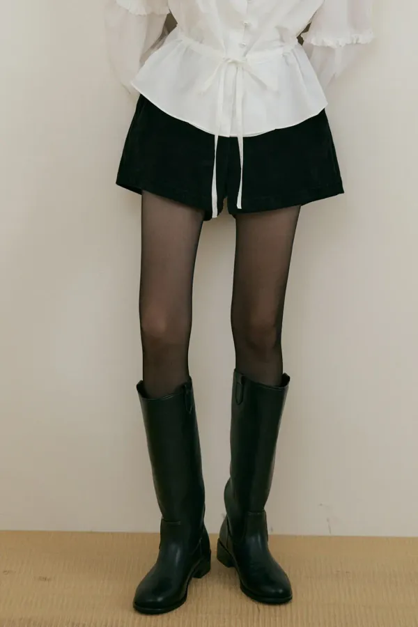 CORDUROY BANDING SHORT PANTS - BLACK