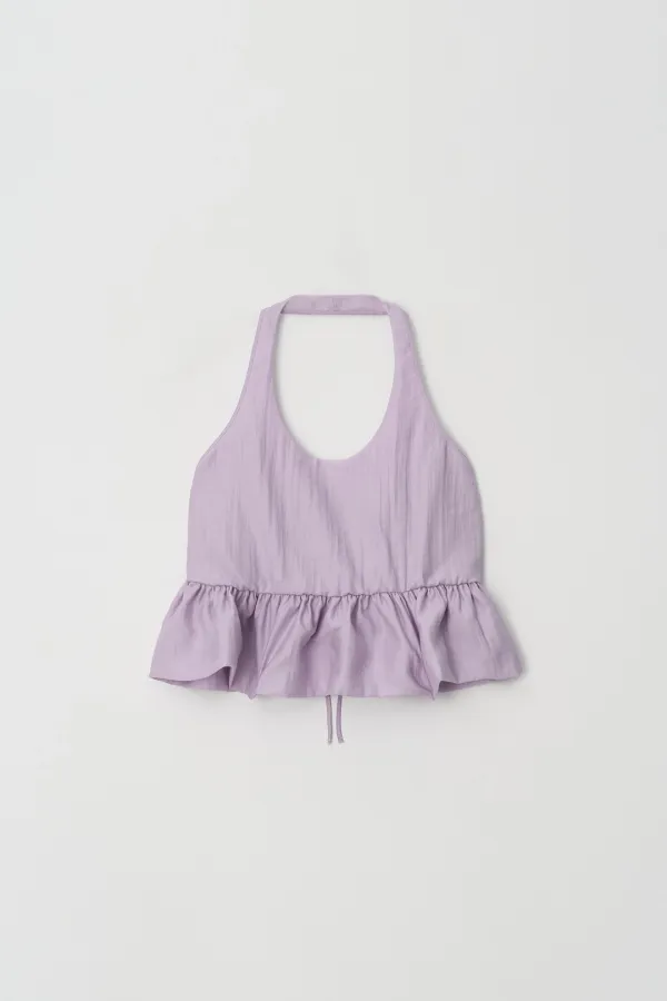 Halterneck Peplum Blouse (purple)
