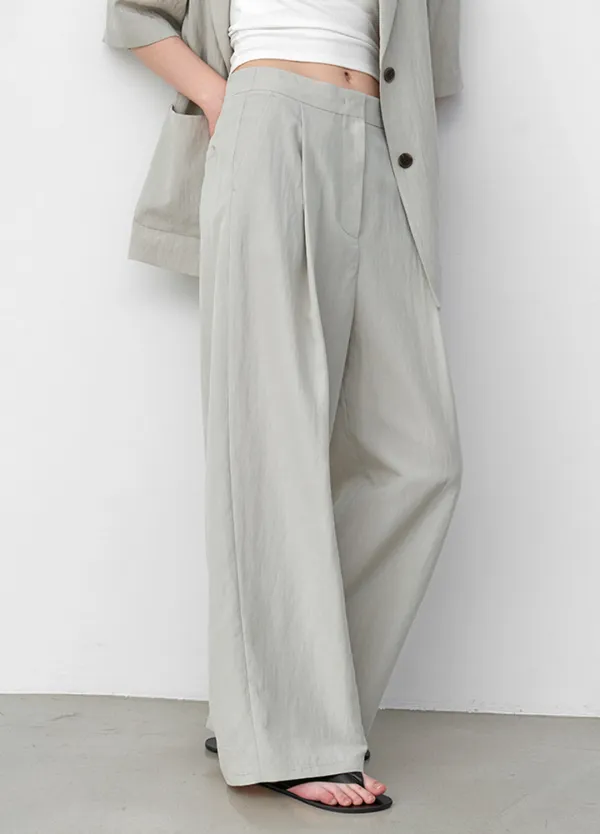 (PT-5767)MONO SET-UP WIDE ONE TUCK PANTS