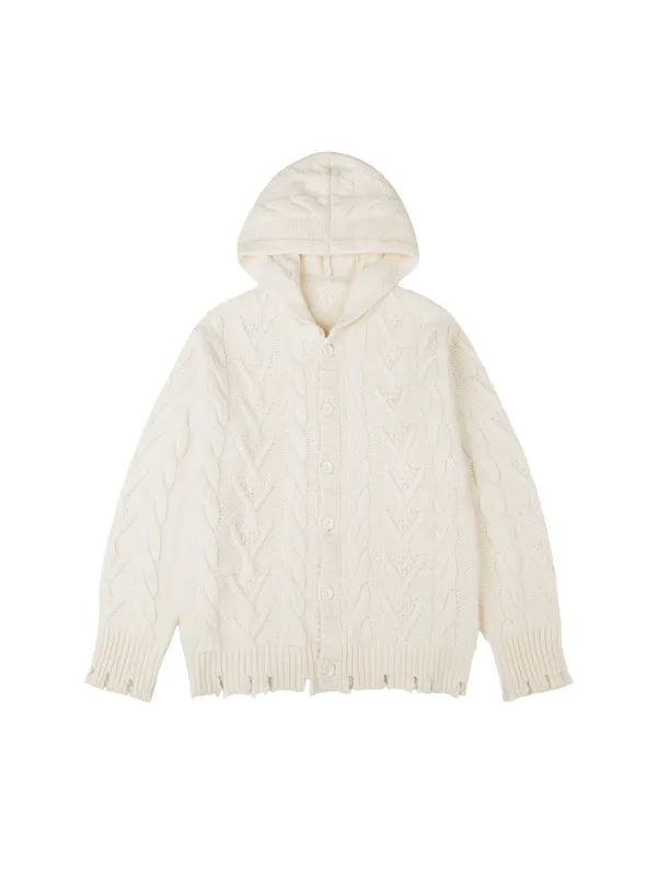 DAMAGED CABLE CARDIGAN [CREAM]