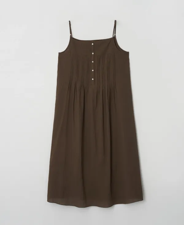 Pintuck Button Slip Dress_BROWN