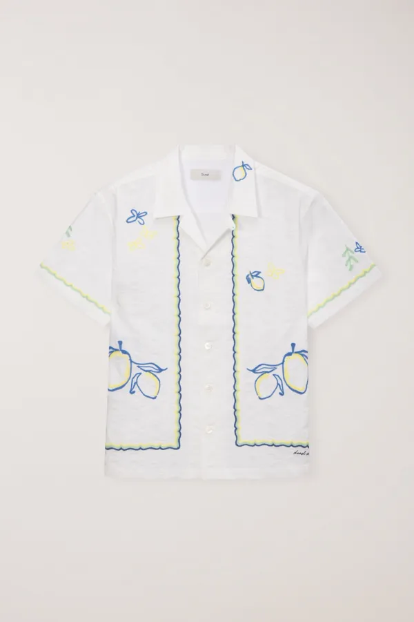 UNISEX HAND-DRAWING OPEN COLLARED SHIRT LEMON GARDEN_UDSH6B121Y1