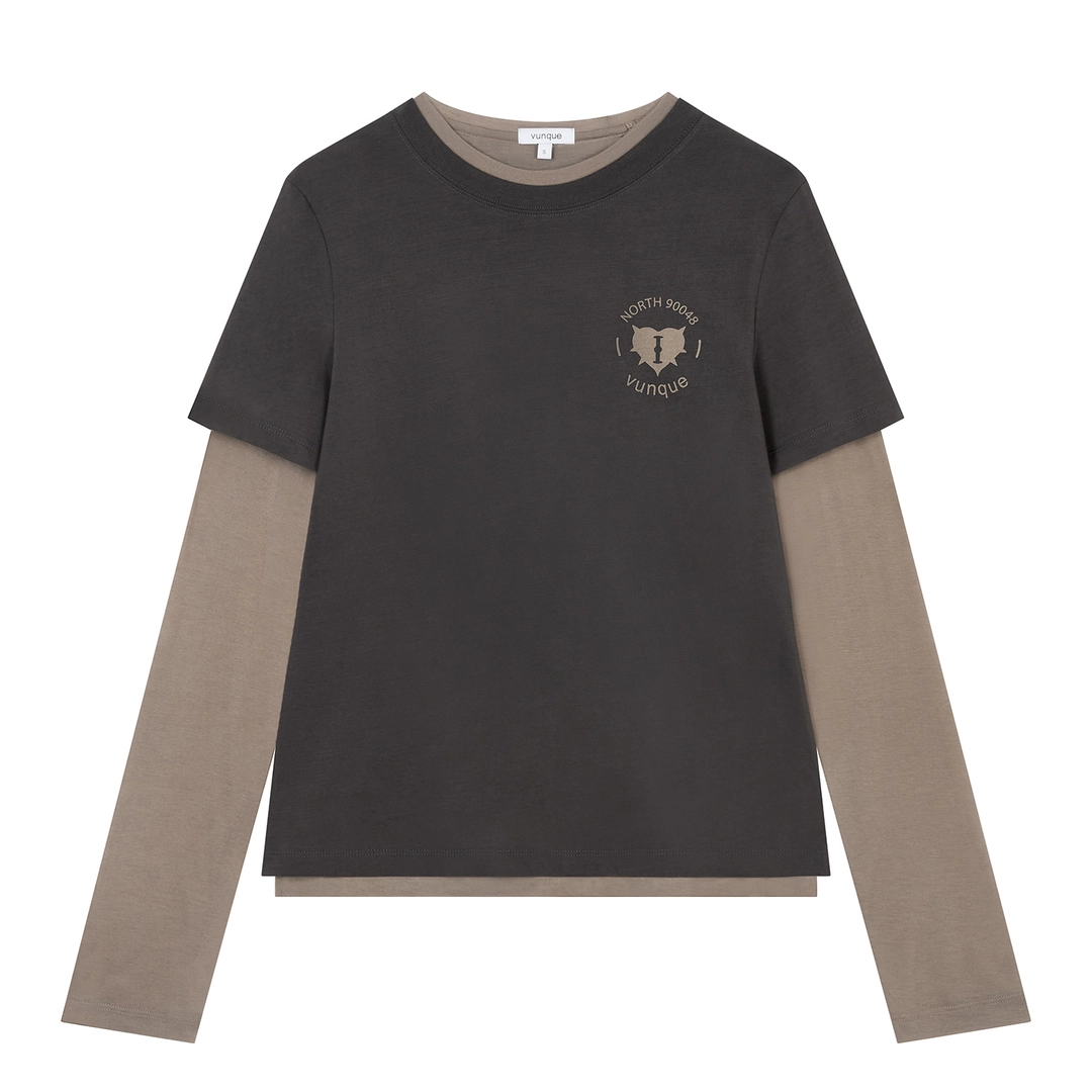 분크 Romantic Goth Layered T-shirt (로맨틱 고스 레이어드 티셔츠) Charcoal Beige 상품 이미지 1