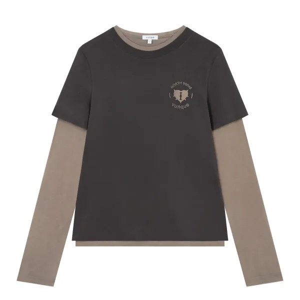 Romantic Goth Layered T-shirt (로맨틱 고스 레이어드 티셔츠) Charcoal Beige