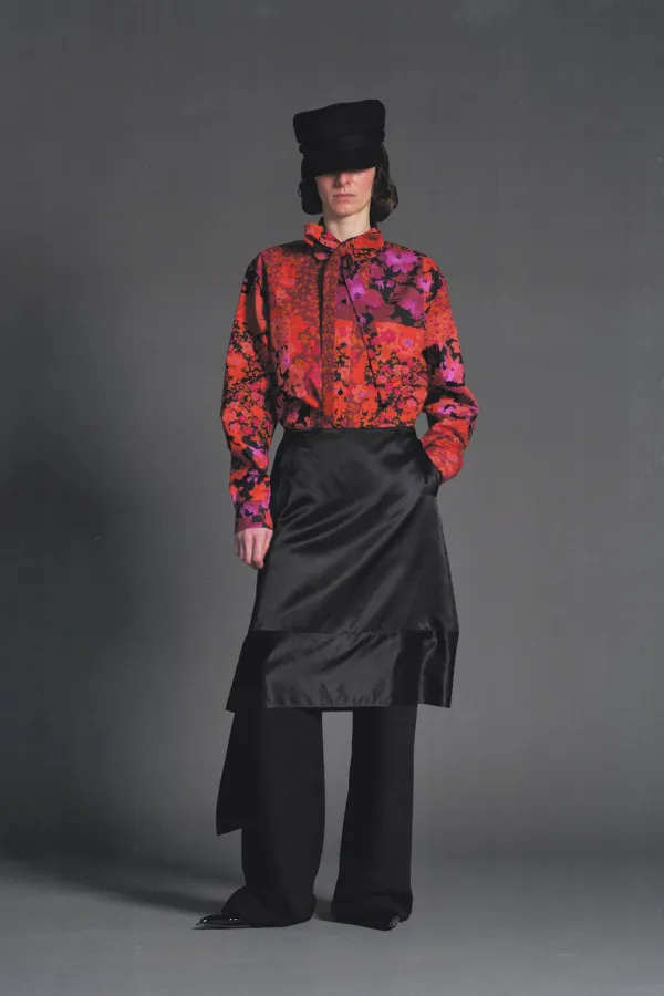 PF26 BLACK DRAPED SKIRT LAYERED PANTS