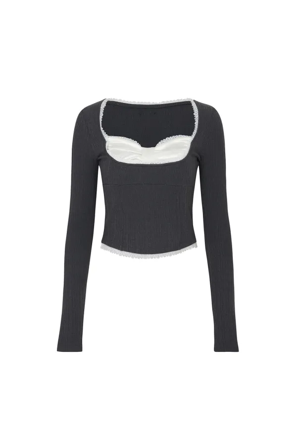 DAISY RIBBON TOP charcoal