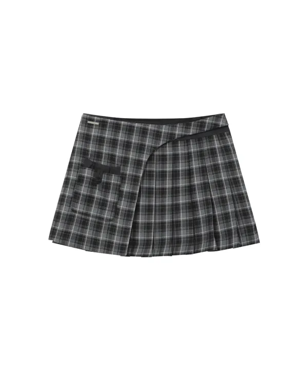 Pocket layered check skirt CHARCOAL