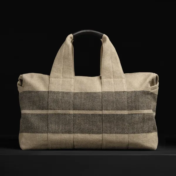 Montecito Striped Linen Weekend Bag - Beige/Black